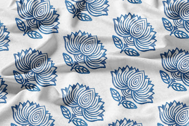 Blue Lotus Block - Decorative Printed Fabric - Sample