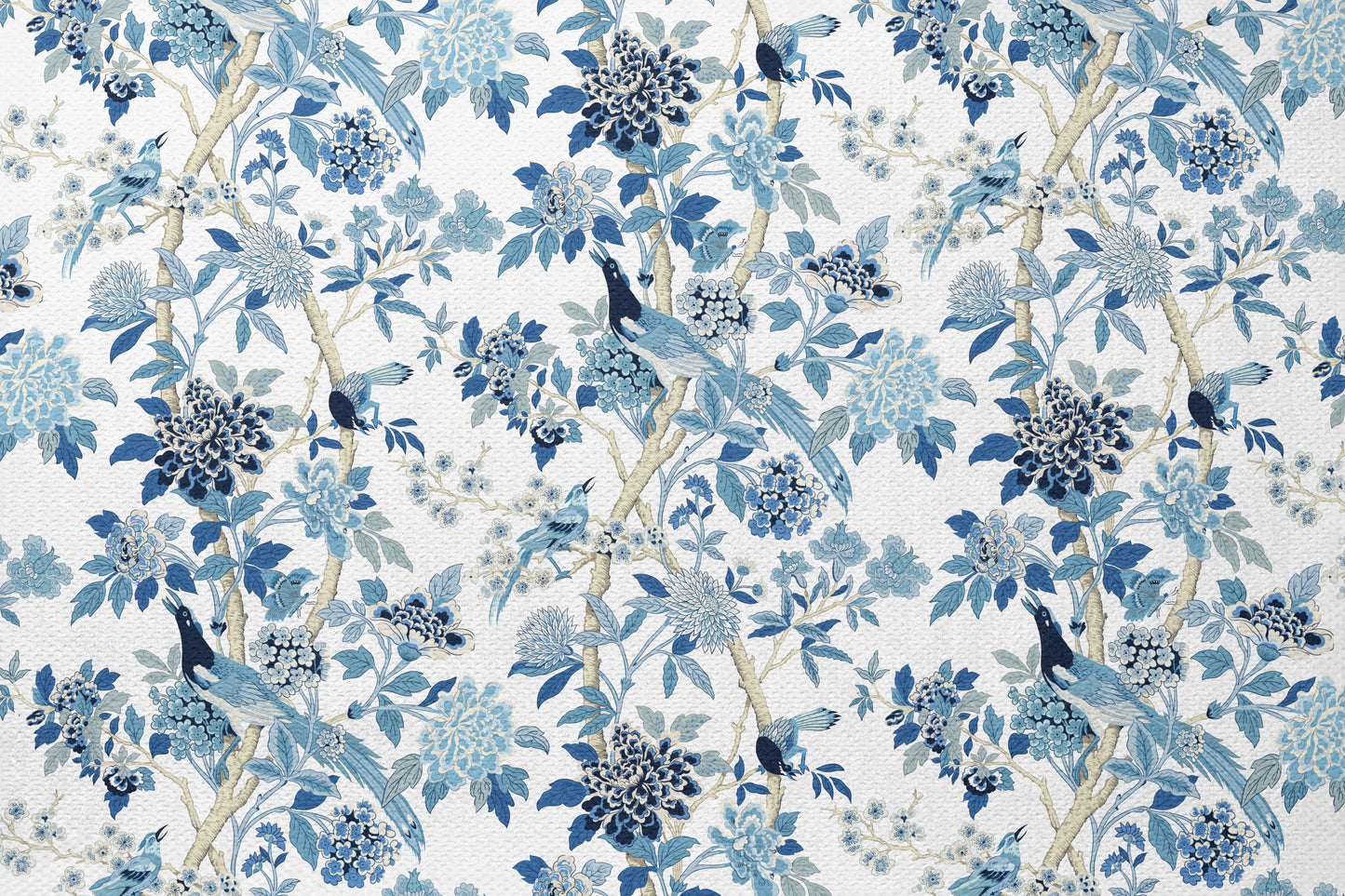 Blue Chinoiserie Birds - Decorative Printed Fabric