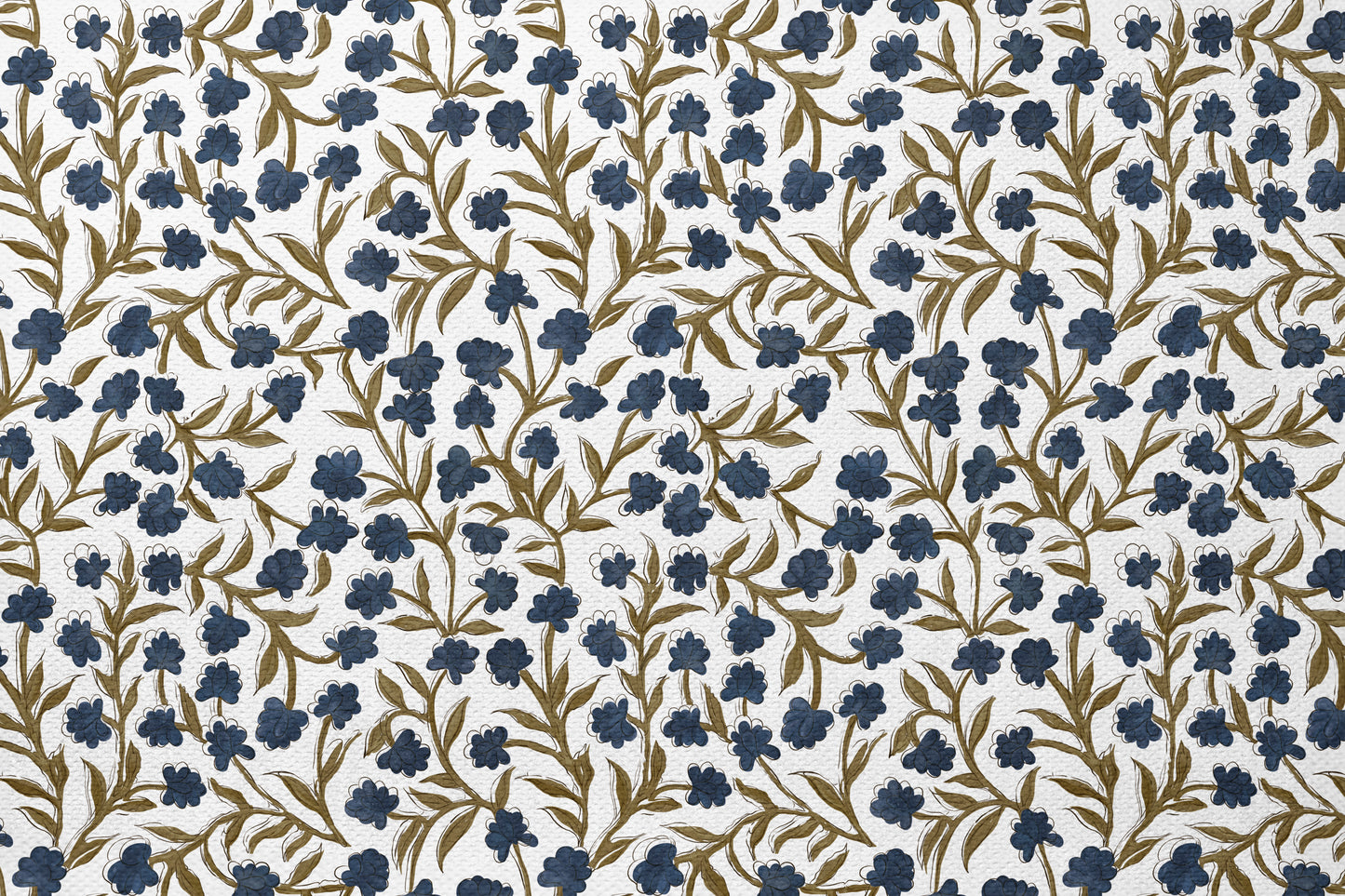 Olive Indigo Bloom - Decorative Printed Fabric
