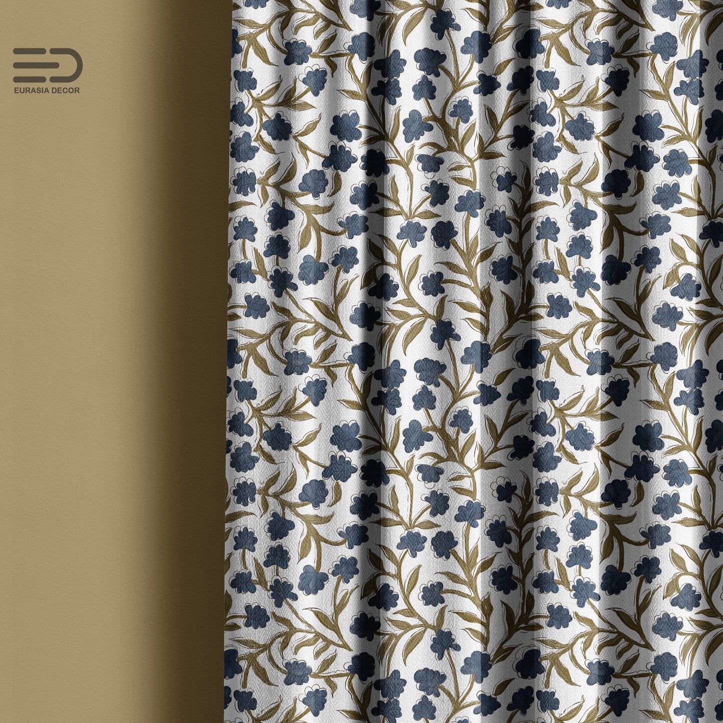 Olive Indigo Bloom - Decorative Printed Fabric