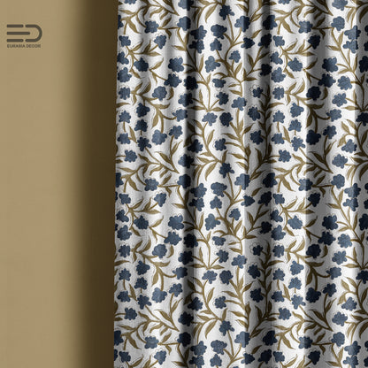 Olive Indigo Bloom - Decorative Printed Fabric