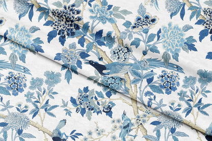 Blue Chinoiserie Birds - Decorative Printed Fabric