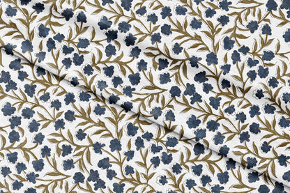 Olive Indigo Bloom - Decorative Printed Fabric