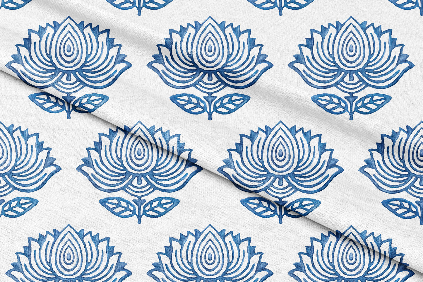 Blue Lotus Block - Decorative Printed Fabric - Sample
