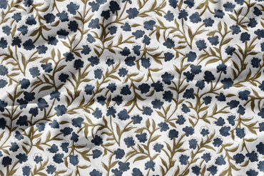 Olive Indigo Bloom - Decorative Printed Fabric - Sample