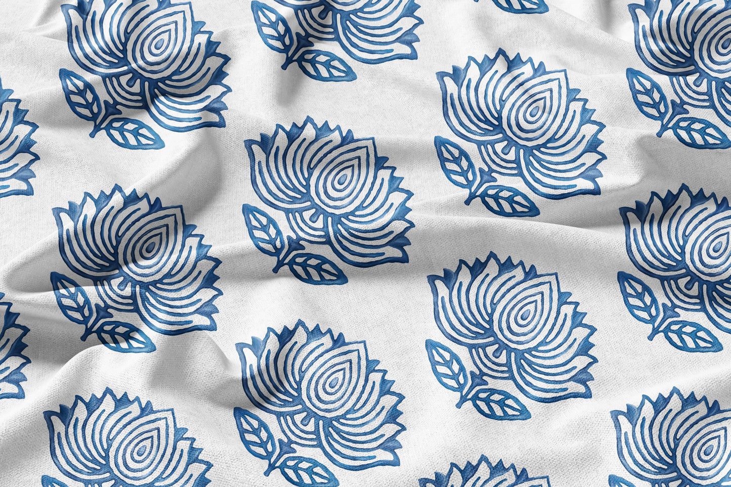 Blue Lotus Block - Decorative Printed Fabric - Sample