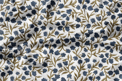 Olive Indigo Bloom - Decorative Printed Fabric