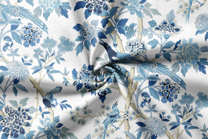 Blue Chinoiserie Birds - Decorative Printed Fabric