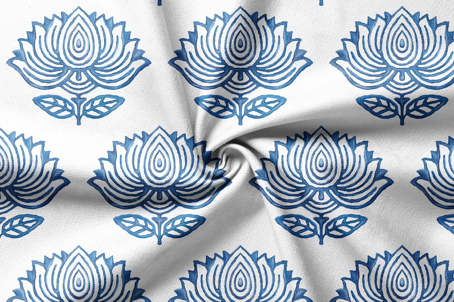 Blue Lotus Block - Decorative Printed Fabric - Sample