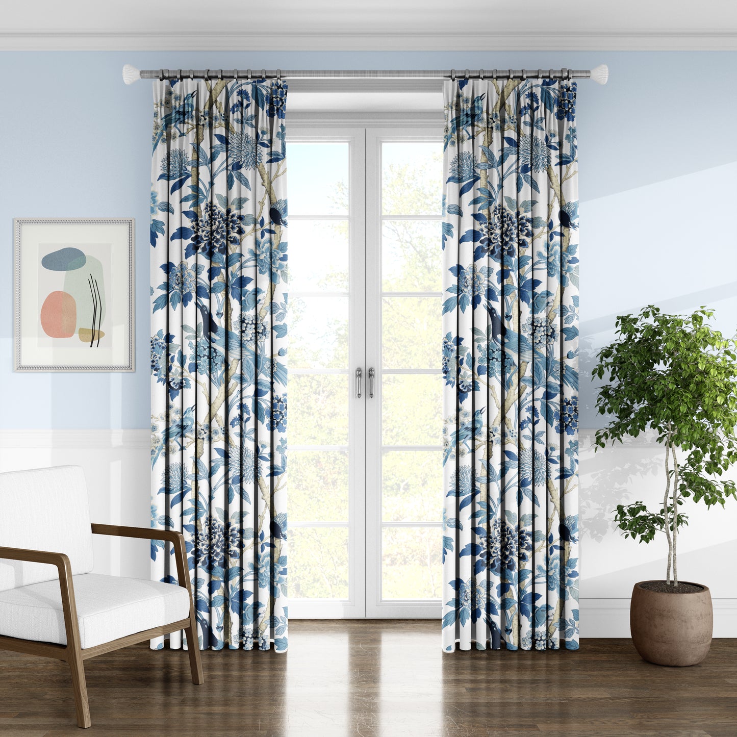 Blue Chinoiserie Birds - Decorative Printed Fabric