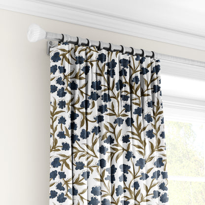 Olive Indigo Bloom - Decorative Printed Fabric