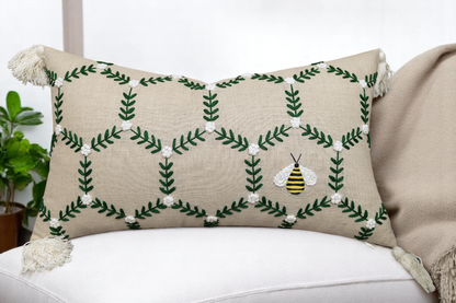 Bee Garden Hand Embroidered Linen Blend Cushion Cover