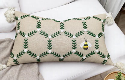 Bee Garden Hand Embroidered Linen Blend Cushion Cover