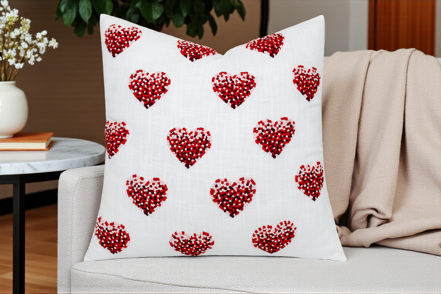Heartline Hand Embroidered Cotton Blend Cushion Cover