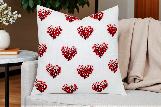 Heartline Hand Embroidered Cotton Blend Cushion Cover