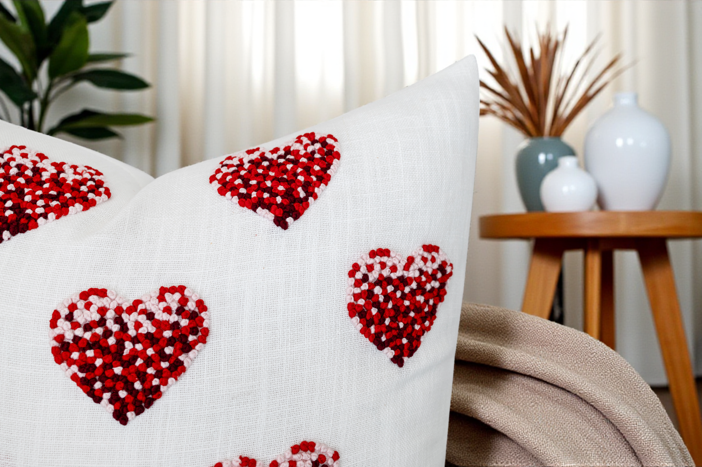 Heartline Hand Embroidered Cotton Blend Cushion Cover