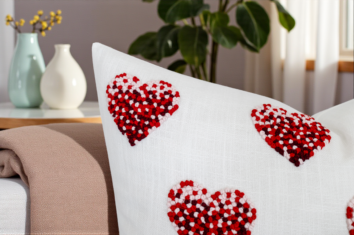 Heartline Hand Embroidered Cotton Blend Cushion Cover